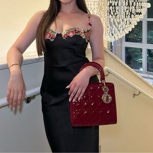 Black Chemise Dress with Floral Embroidery